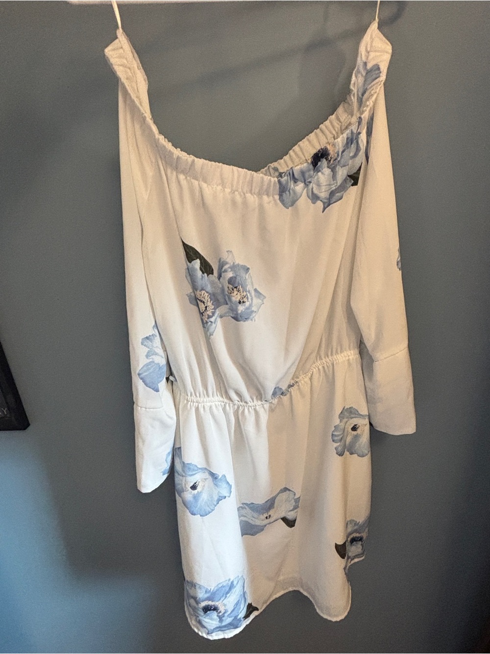Dex White Dress with Blue Floral Print